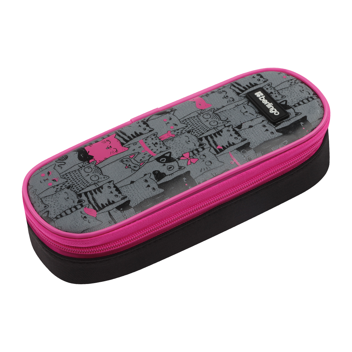 Пенал корпусный 1 отделение, 220*90*45 мм, Berlingo "Happy Cats", полиэстер