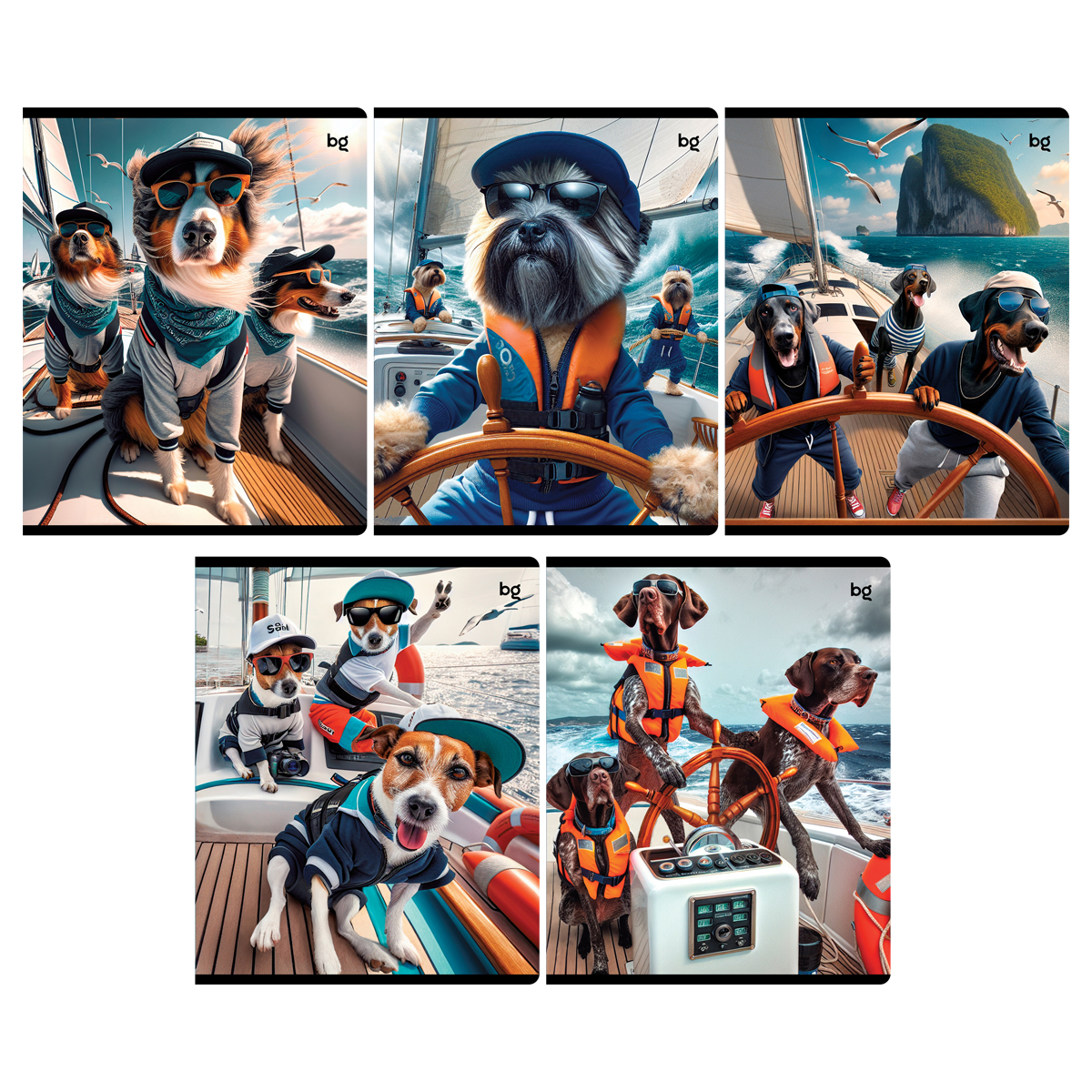 Тетрадь 48л., А5, клетка BG "Собаки на яхте"