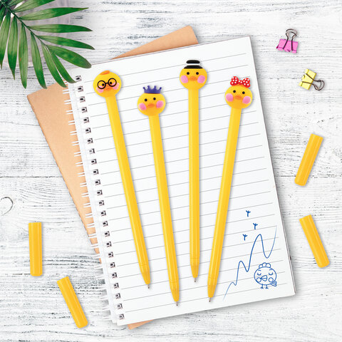 Ручка с топпером шариковая масляная ЮНЛАНДИЯ "Цыпленок", корпус ассорти, СИНЯЯ, пишущий узел 0,7 мм, 143808