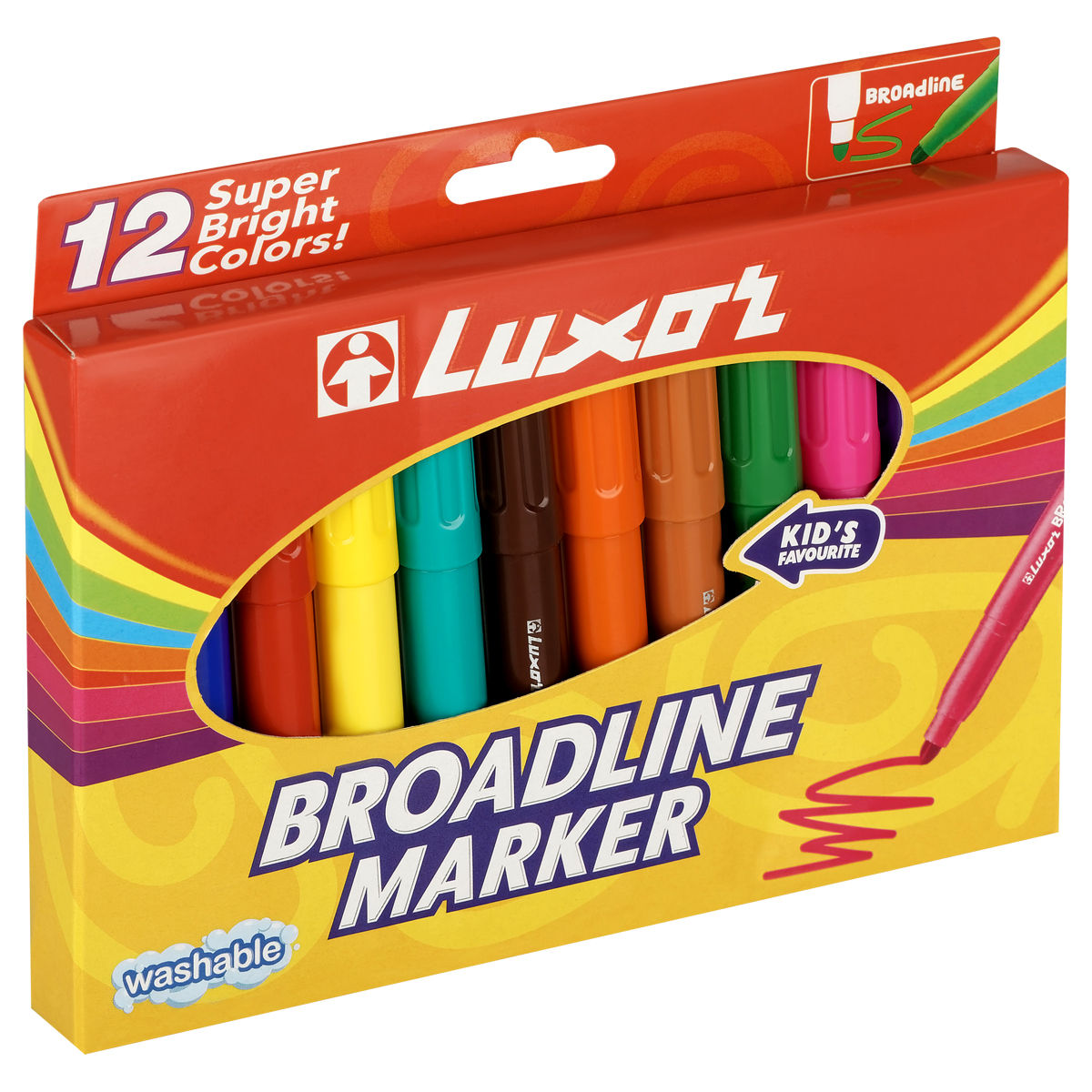 Фломастеры Luxor  "Broadline", 12цв., утолщенные, смываемые, картон, европодвес