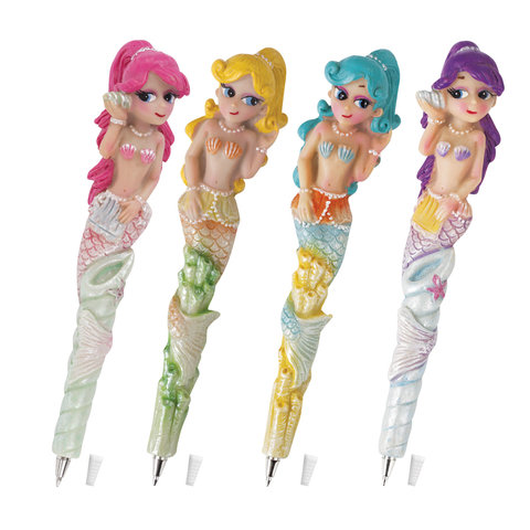 Ручка фигурная "РУСАЛОЧКИ", СИНЯЯ, 4 дизайна ассорти, линия письма 0,5 мм, дисплей, BRAUBERG, 142761