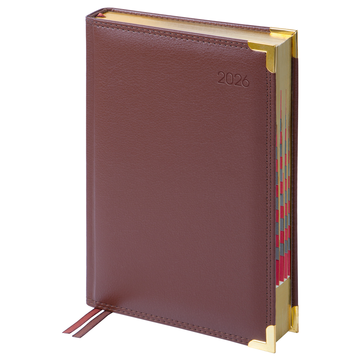 Ежедневник датированный 2026г., А5, 184л., Delucci, Фактурная кожа, зол. срез, коричневый