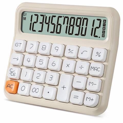 Калькулятор настольный BRAUBERG KW-1000-BG (152x132 мм), 3D-кнопки, 12 разрядов, бежевый, 272957