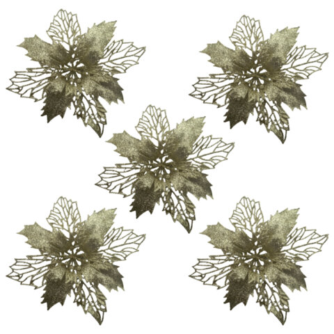 Украшение ёлочное КОМПЛЕКТ 5 шт "Цветок с клипсой", диаметр 15см, ПВХ, золото, ЗОЛОТАЯ СКАЗКА, 592603