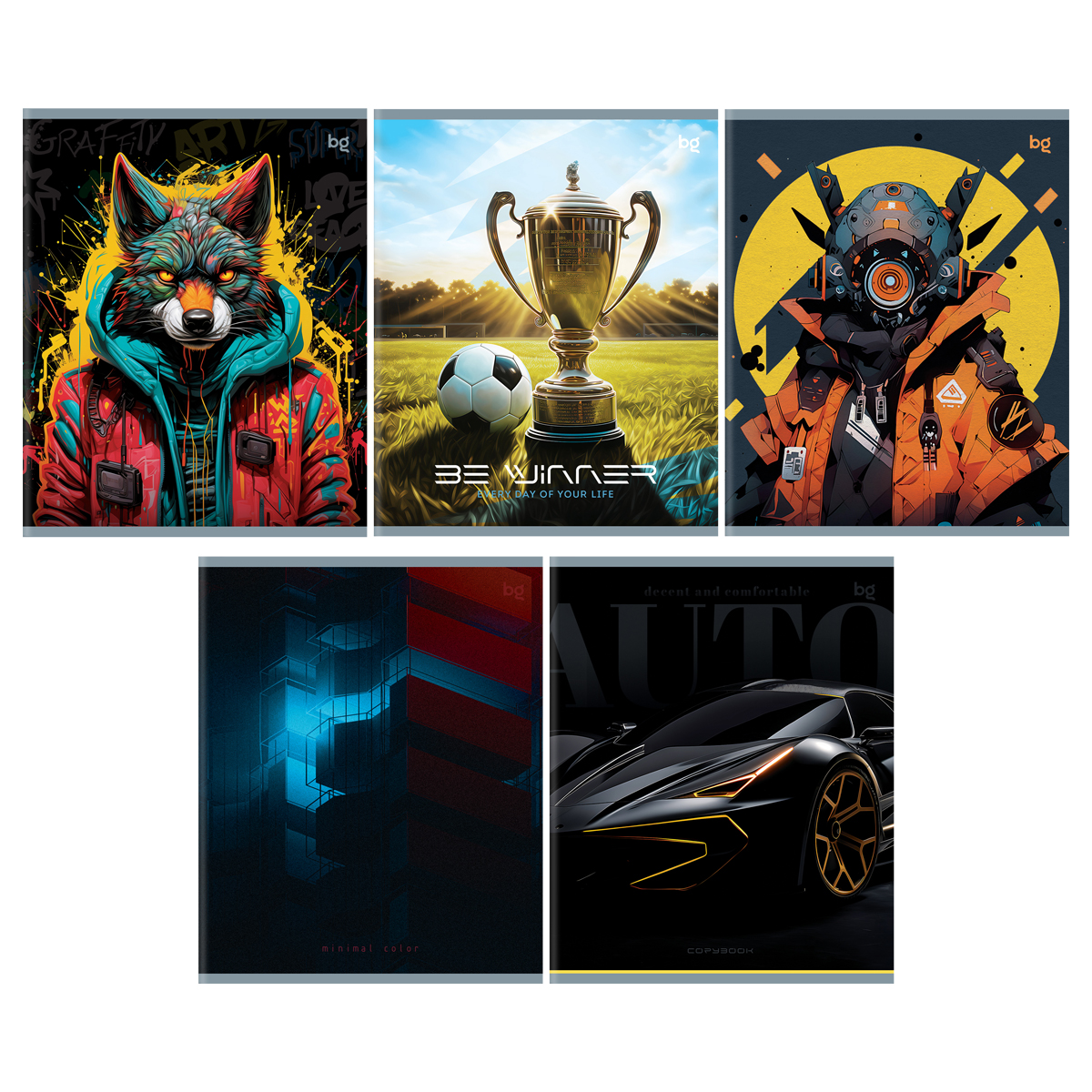 Тетрадь 48л., А5, клетка BG "Микс-5, мальчики", вд-лак