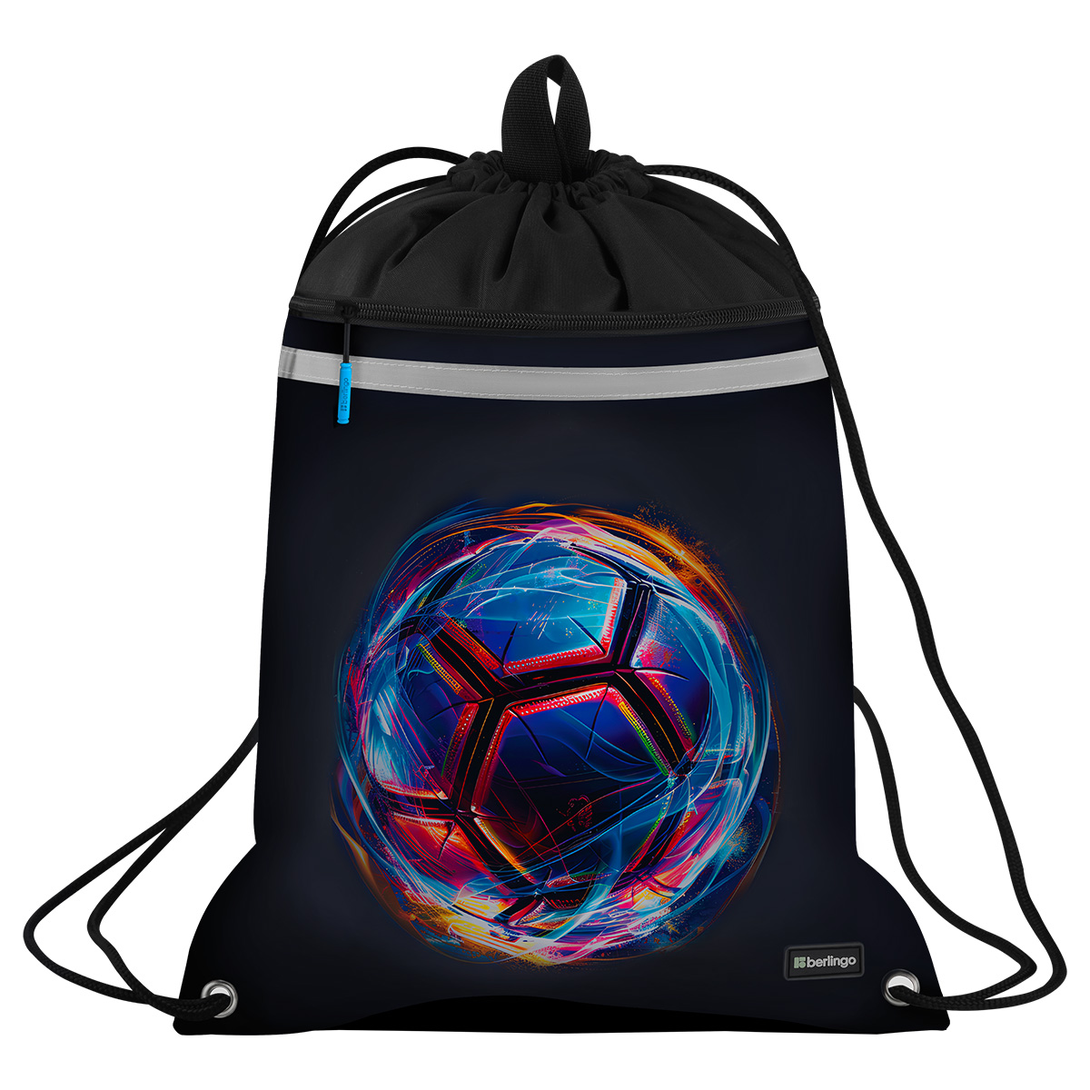 Мешок для обуви 1 отделение Berlingo "Cyber Football", 360*460мм, вентиляционная сеточка , светоотражающая лента, карман на молнии360*460