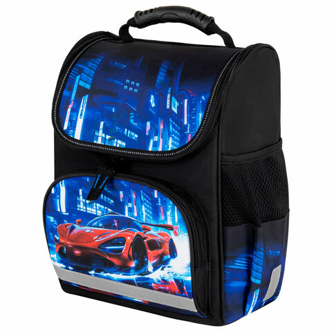 Ранец ПИФАГОР BASIC, 1 отделение, 3 кармана, эргономичная спинка, "Speed rusher", 35х28х18 см, 273141