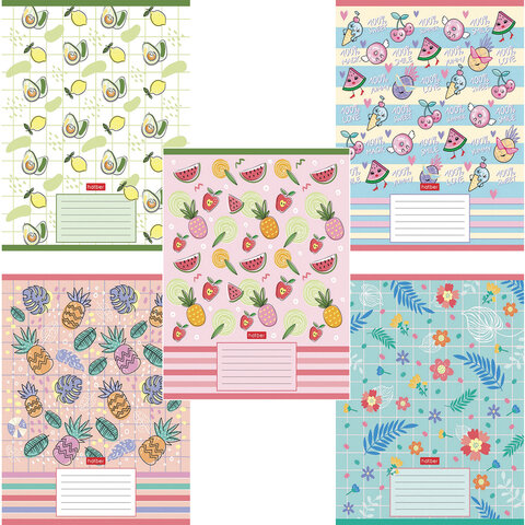 Тетрадь 18 л., HATBER, клетка, обложка картон, "Фруктис" (микс в спайке), 068439, 18Т5В1