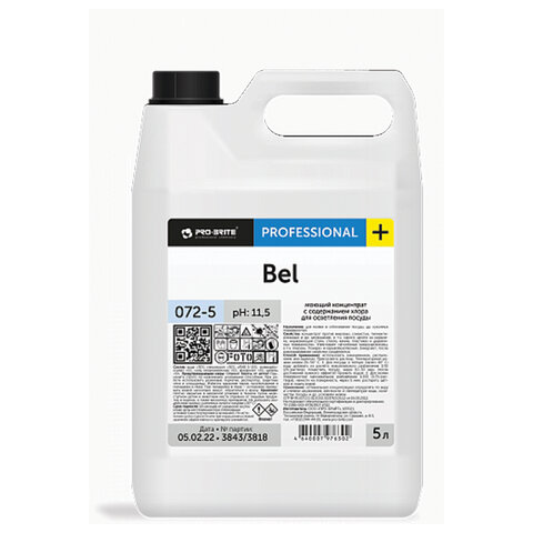 Средство для мытья посуды, 5 л, PRO-BRITE BEL, с хлором, отбеливание, концентрат, 072-5