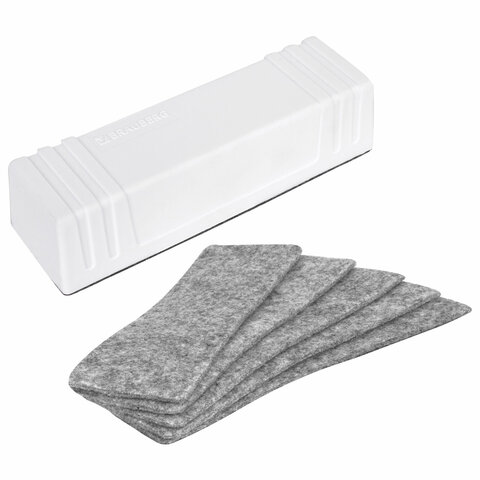 Стиратель магнитный для доски (45х145 мм) + 5 сменных салфеток, BRAUBERG Standard, цвет белый, 238792