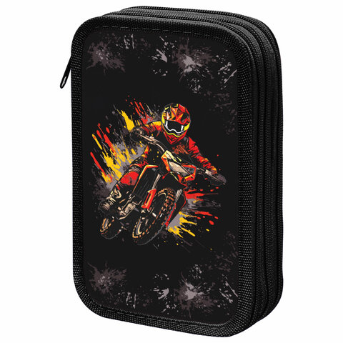 Пенал ЮНЛАНДИЯ, 2 отделения, ламинированный картон, конгрев, 19х11 см, "Fire moto", 273496