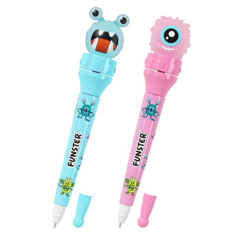 Ручка-спиннер с топпером шариковая FUNSTER "MONSTERS", СИНЯЯ, ассорти, пишущий узел 0,7 мм, линия письма 0,35 мм, 144381