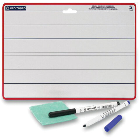 Доска двусторонняя маркерная А4 (297х210 мм), БЕЛАЯ/ЛИНИЯ, 2 маркера + салфетка, CENTROPEN, 7719, 577190201