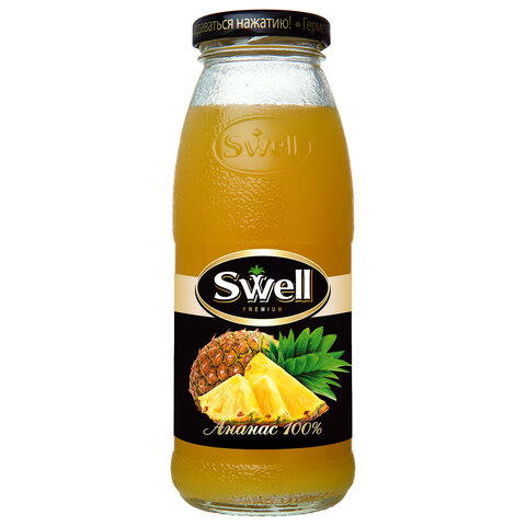 Сок ананасовый SWELL с мякотью в стеклянной бутылке 0,25 л, для детского питания, 4040207350