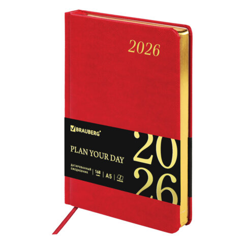 Ежедневник датированный 2026 А5 138x213 мм, BRAUBERG "Iguana", под кожу, красный, 117055