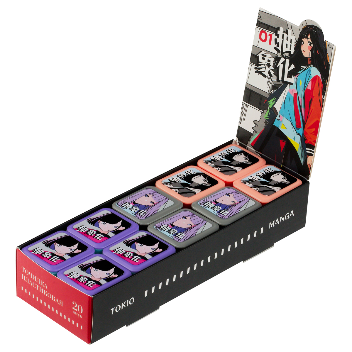 Точилка пластиковая MESHU "Anime", 1 отверстие, ассорти