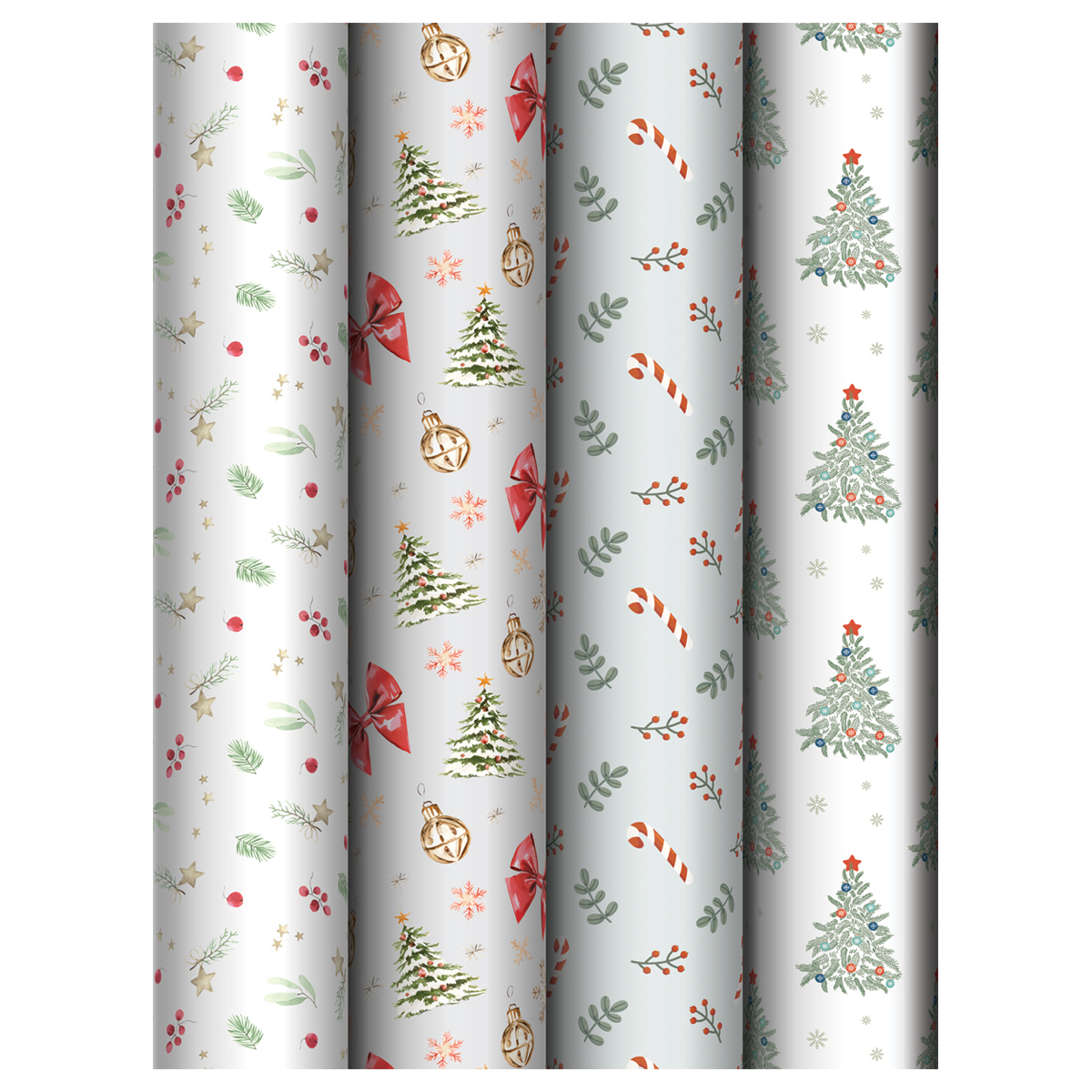 Упаковочная бумага глянц. 70*100см, MESHU "Christmas decoration", 80г/м2, ассорти 4 дизайна