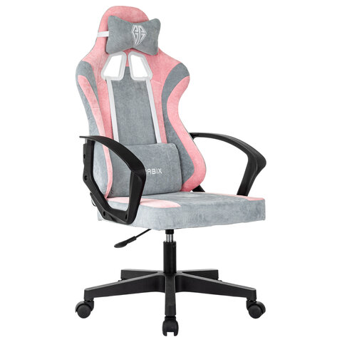 Кресло компьютерное BRABIX ''Forcer GM-127'', 2 подушки, ткань, розовое/серое, 533215