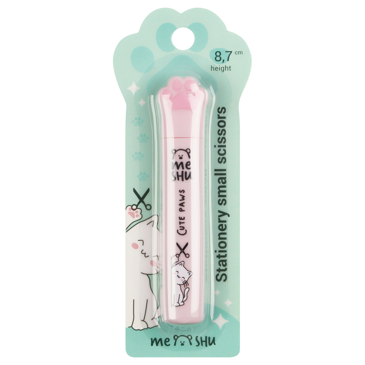 Ножницы детские маленькие MESHU "Paw", 8,7см, складные в футляре, блистер, европодвес