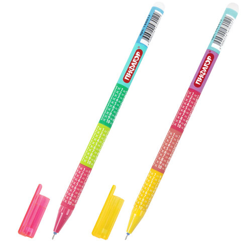 Ручка стираемая гелевая ПИФАГОР "ТАБЛИЦА УМНОЖЕНИЯ", СИНЯЯ, корпус ассорти, игольчатый наконечник 0,5 мм, линия 0,35 мм, 144417