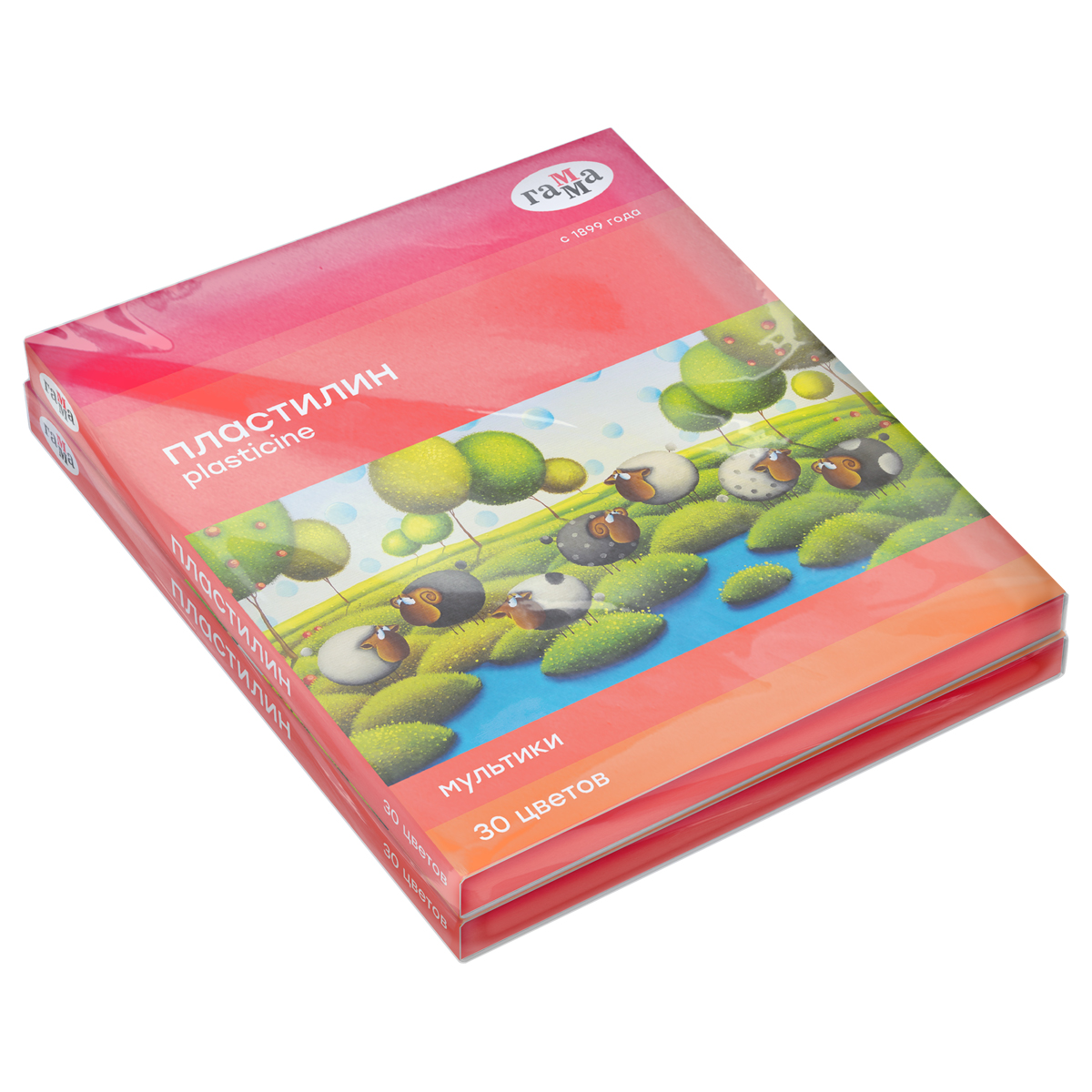 Пластилин Гамма "Мультики", 30 цветов, 600г, со стеком, картон. упаковка (2шт)
