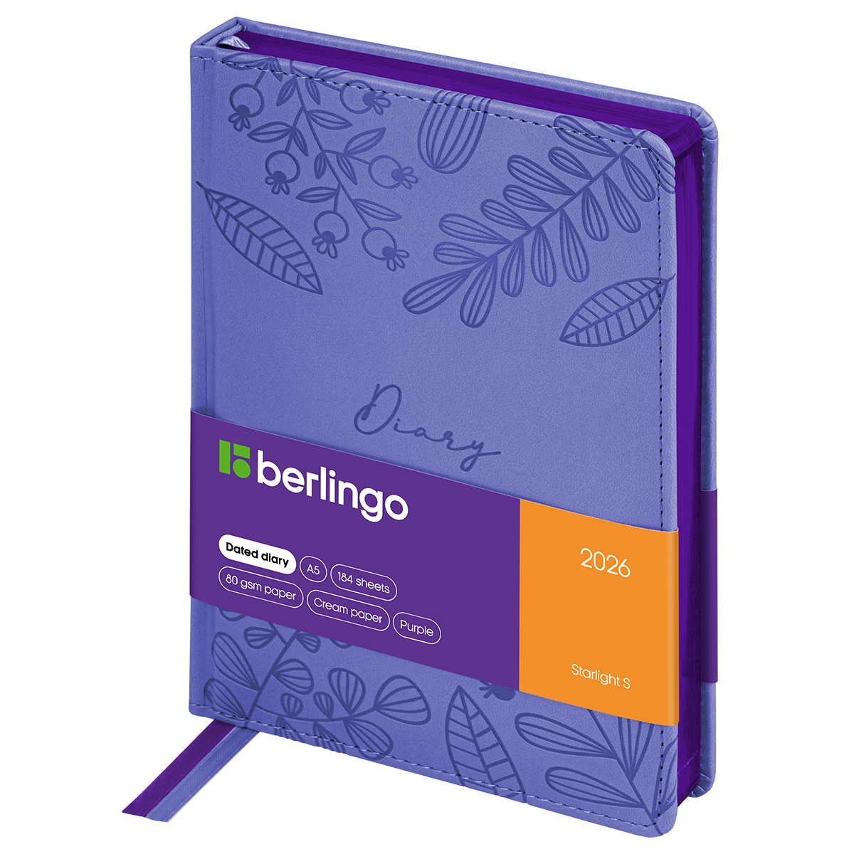 Ежедневник датированный 2026г., А5, 184л., кожзам, Berlingo "Starlight S", металлик срез, фиолетовый