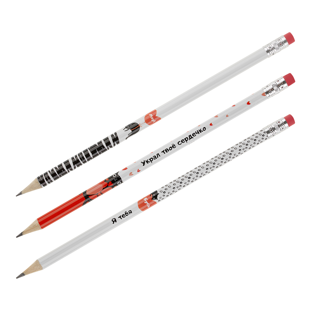 Карандаш ч/г MESHU "Cats love", HB, заточен., с печатью, с ластиком, ассорти, туба