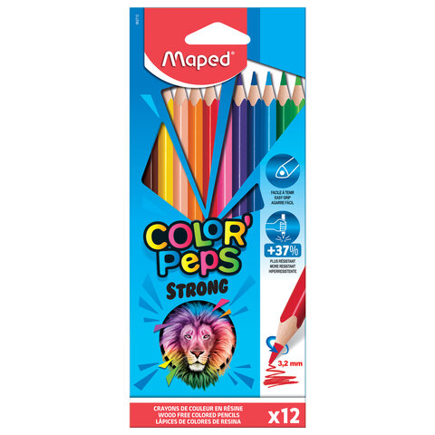 Карандаши цветные MAPED COLOR PEP'S Strong, набор 12 цветов, грифель 3,2мм, пластиков.корпус, 862712