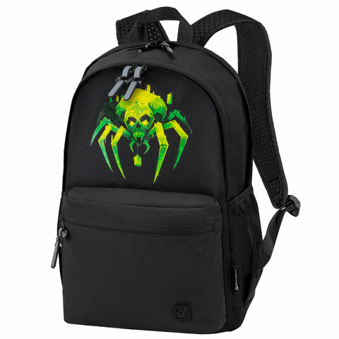Рюкзак BRAUBERG FASHION CITY универсальный, 2 отделения, Green Spider, черный, 46х31х15 см, 273839