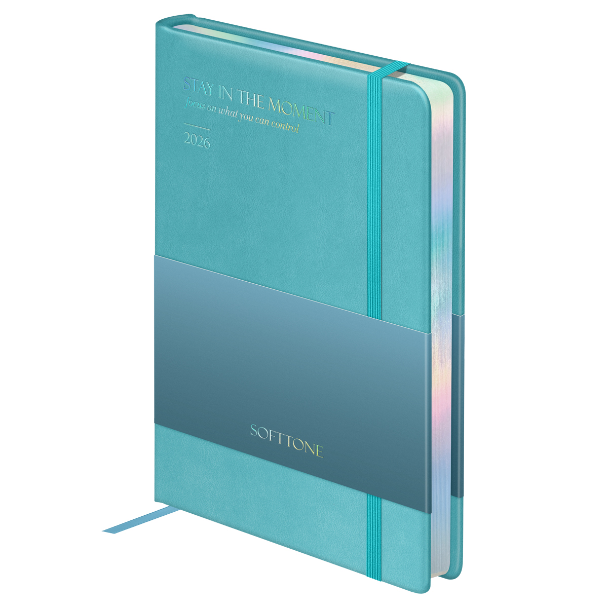 Ежедневник датированный 2026г., А5, 176л., твердый переплет, кожзам, Greenwich Line "Softone. Sky", бирюзовый, отд.фольгой, голографический срез