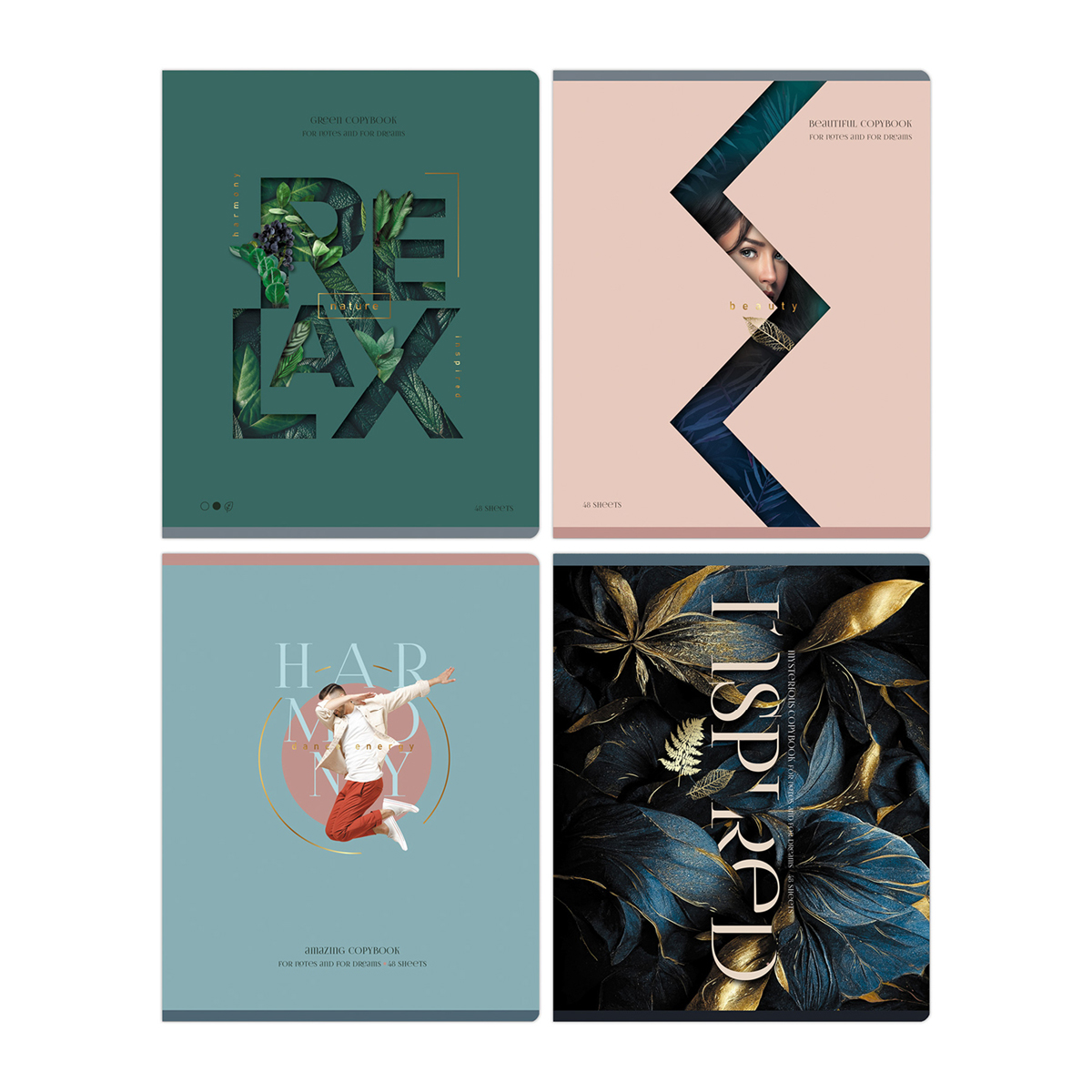 Тетрадь 48л., А5, клетка BG "Harmony", 70гр/м2, матовая ламинация, тиснение фольгой, с форзацем