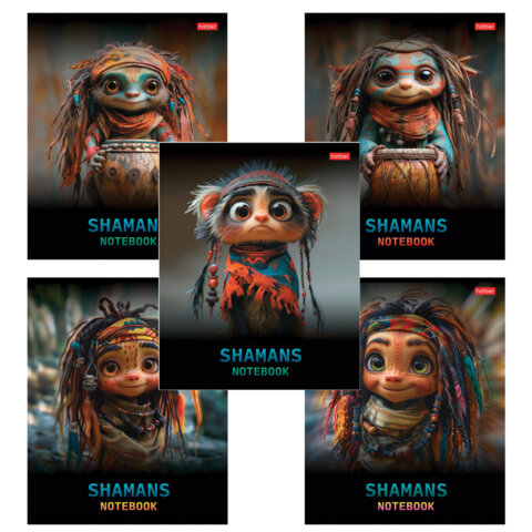 Тетрадь А5 48л. HATBER скоба, клетка, глянцевая ламинация, Шаманы (микс в спайке), 088374, 48Т5лВ1