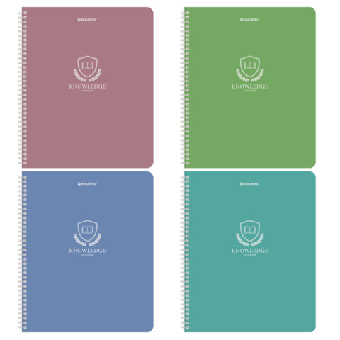 Тетрадь А5, 48 л., BRAUBERG, гребень, клетка, матовая ламинация, "Knowledge" (микс в спайке), 405324