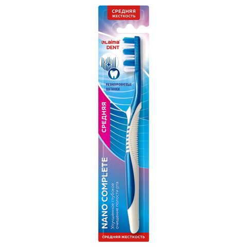 Зубная щетка средней жесткости, LAIMA DENT "Nano Complete", 609316