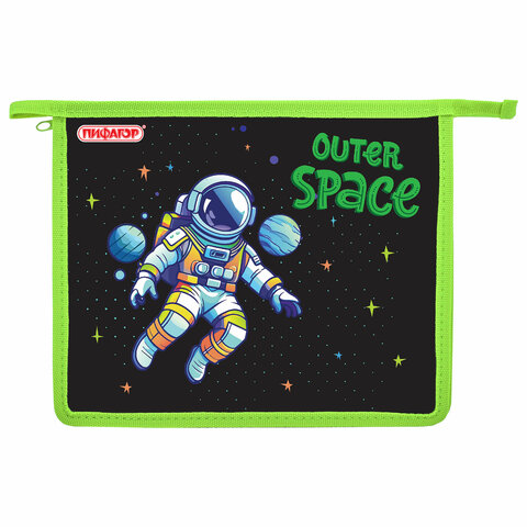Папка для тетрадей ПИФАГОР А5, 1 отделение, пластик, на молнии, "Outer space", 273330