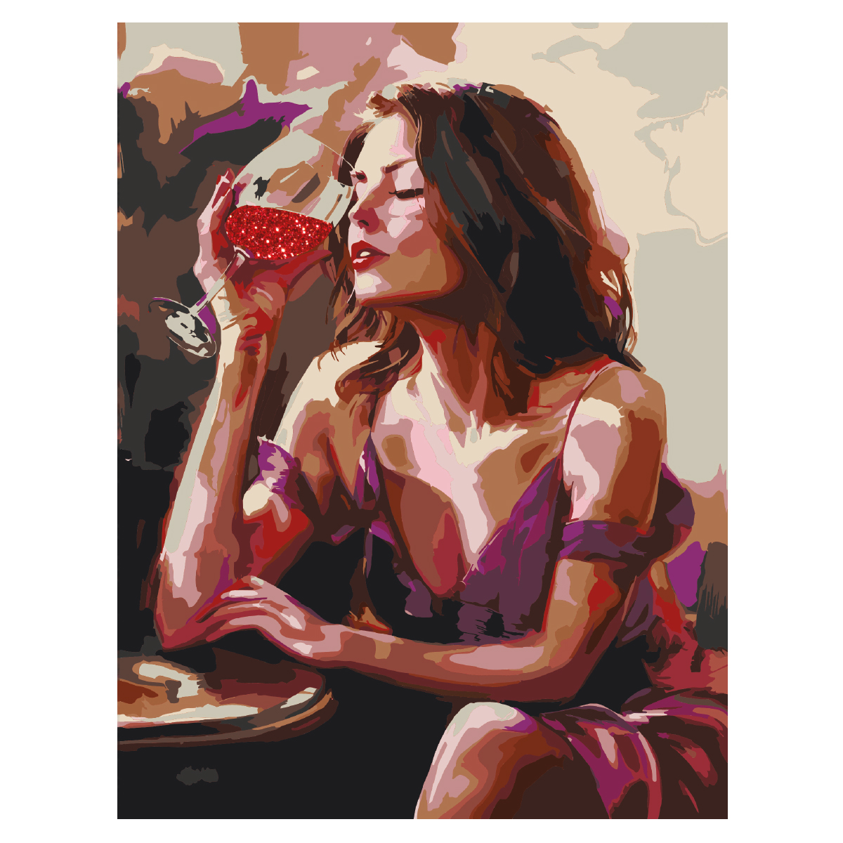 Картина по номерам на холсте с глиттером ТРИ СОВЫ "Девушка с бокалом", 30*40, с акриловыми красками и кистями