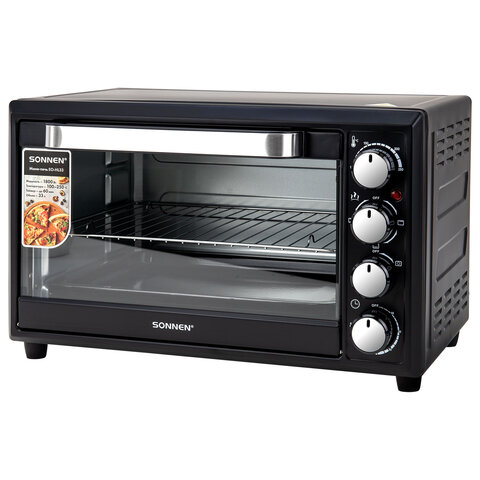 Мини-печь электрическая SONNEN EO-HL33, 1800 Вт, 33 л, 3 режима нагрева, таймер, механическое управление, черная, 458305