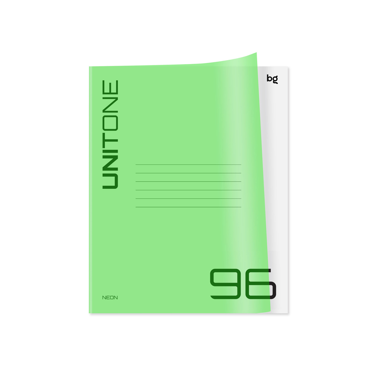 Тетрадь 96л. клетка BG "UniTone. Neon", пластиковая обложка, неон салатовый