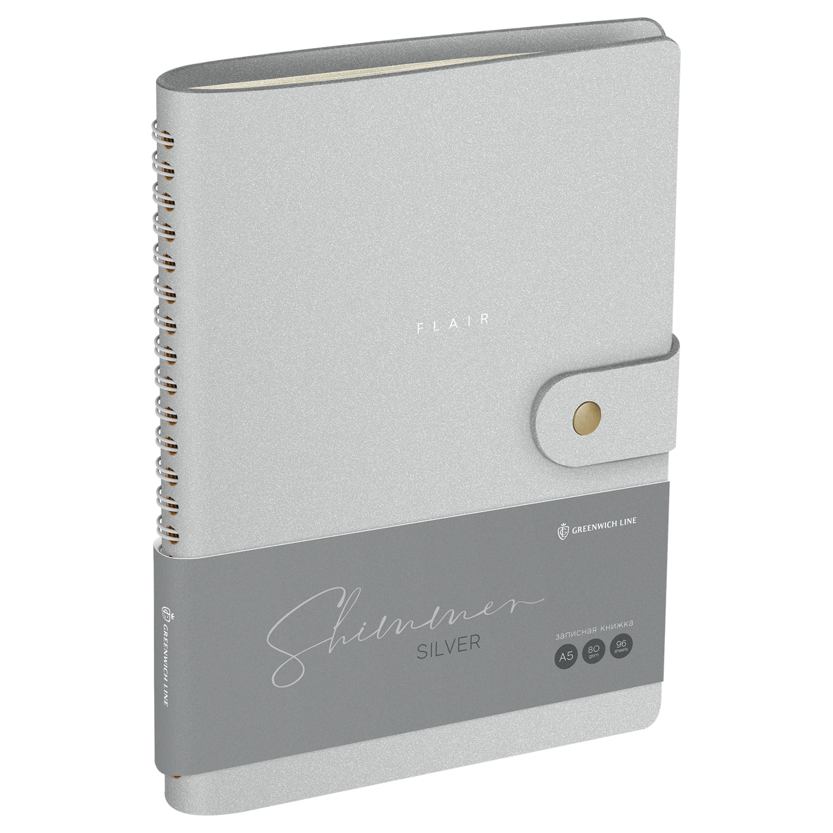 Записная книжка А5 96л. ЛАЙТ, кожзам, скрытый гребень, Greenwich Line "Shimmer. Silver", блок в линию