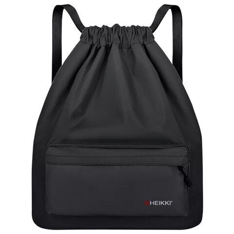Рюкзак спортивный мешок HEIKKI CASUAL (ХЕЙКИ) с дополнительным карманом, 44х34 см, "Total black", 273457