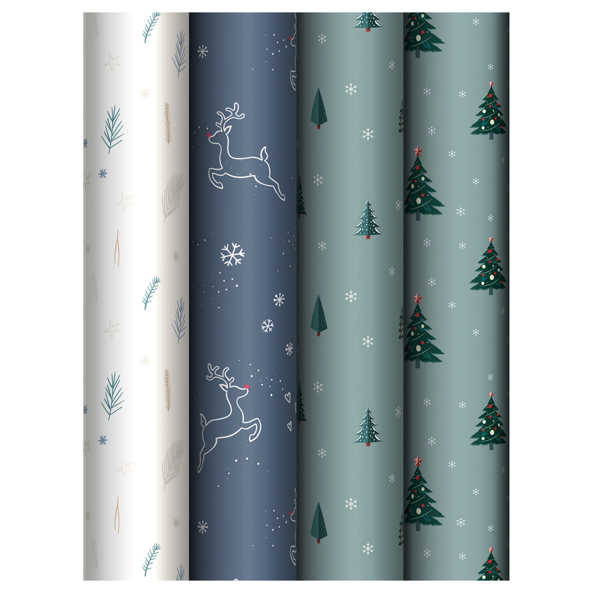 Упаковочная бумага глянц. 70*100см, MESHU "Christmas tree", 80г/м2, ассорти 4 дизайна