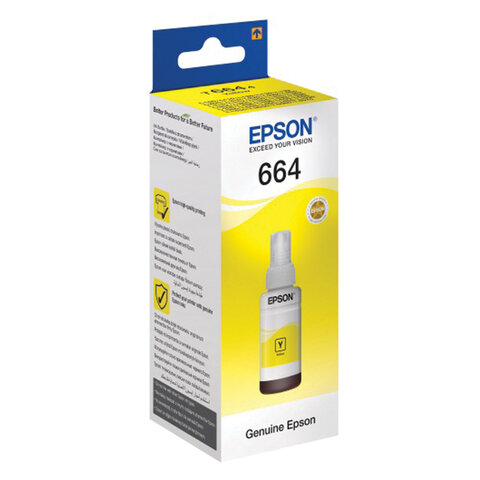 Чернила EPSON (C13T66444A) для СНПЧ Epson L100/L110/L200/L210/L300/L456/L550, желтые, оригинальные, C13T66444A/498
