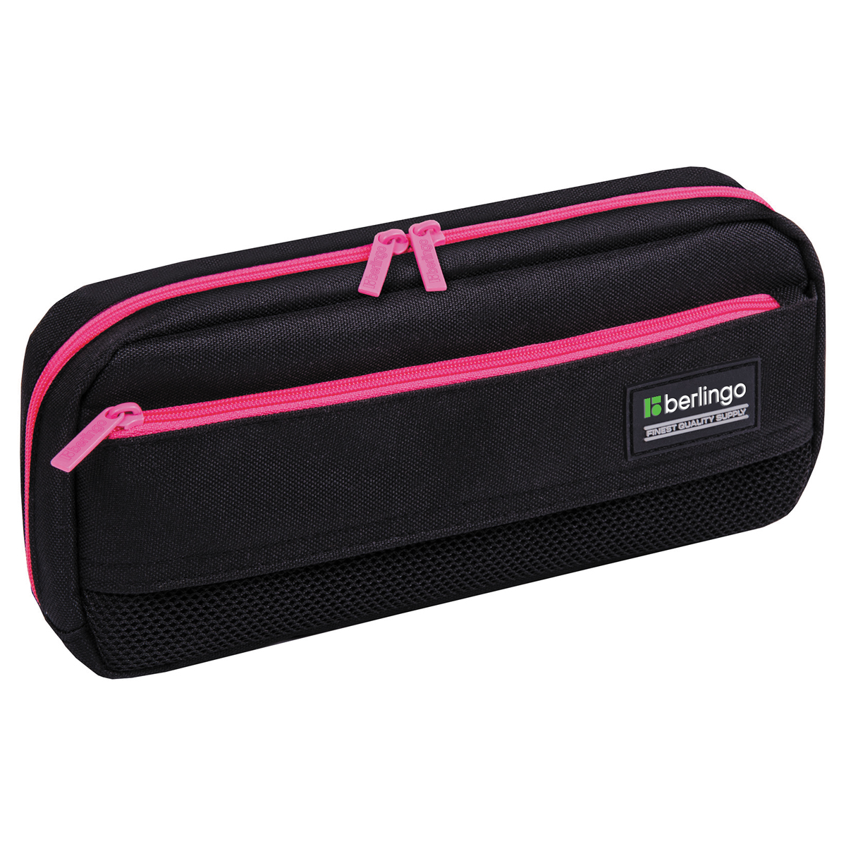 Пенал мягкий 1 отделение, 1 карман, 215*95*44 Berlingo "Black and pink", полиэстер, внутр. органайзер