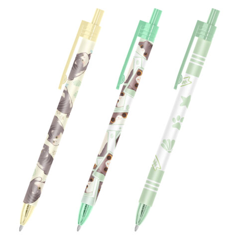 Ручка шариковая автоматическая с принтом, кросс-серия "МИЛЫЕ КОТЫ", BRAUBERG, корпус soft-touch, СИНЯЯ, узел 0,7 мм, линия 0,35 мм, 144479