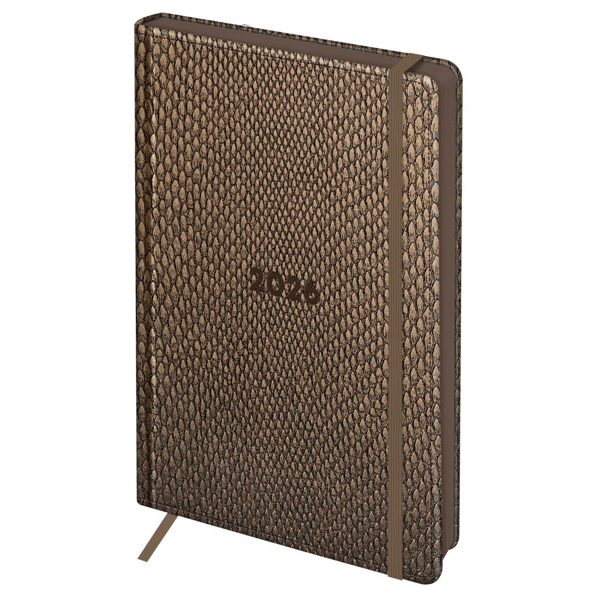 Ежедневник датированный 2026г., А5, 176л., твердый переплет, кожзам, BG "Python. Dark khaki", хаки, цветной срез, с резинкой, карман