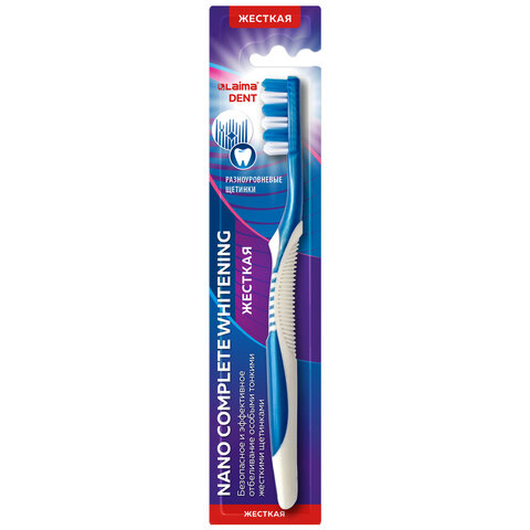 Зубная щетка жесткая, LAIMA DENT "Nano Complete WHITENING", безопасное отбеливание, 609317