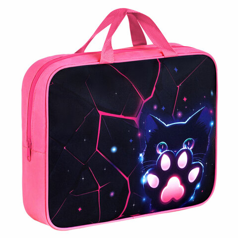 Папка на молнии с ручками BRAUBERG А4, 1 отделение, полиэстер, 80 мм, "Pink lava", 273299