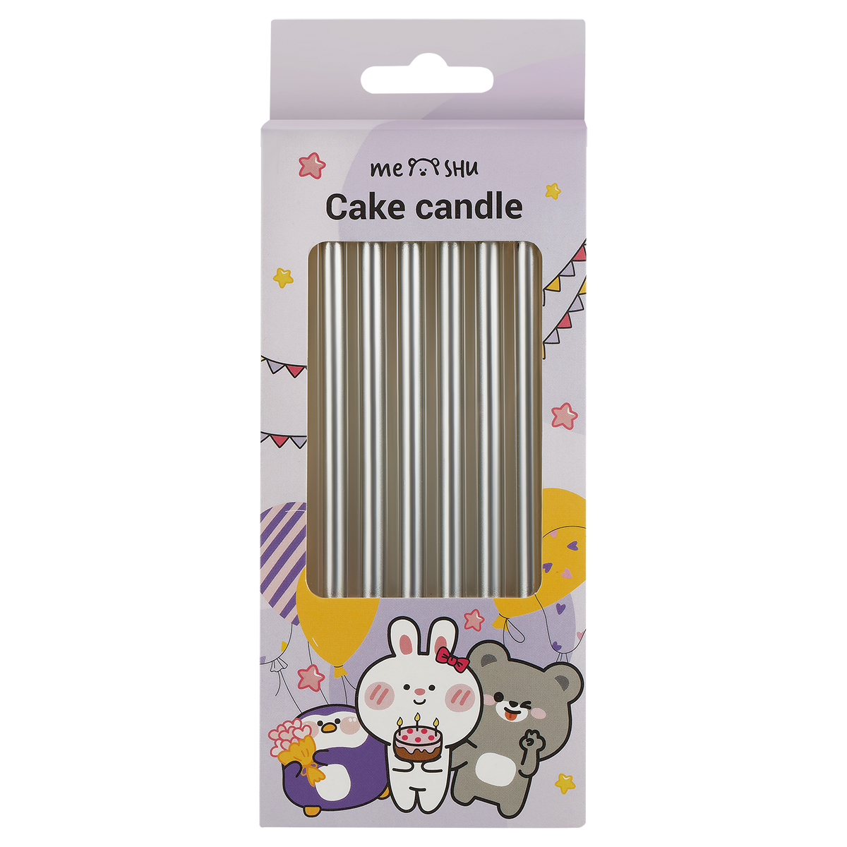 Свечи для торта с держателями MESHU "Straight silver", 10см, 6шт