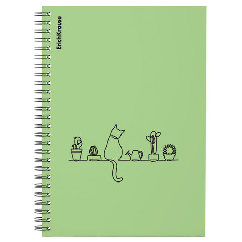 Тетрадь обложка пластик, А5, 80 л., спираль, клетка, ErichKrause, "Cats оливковый" (1 вид), 59527