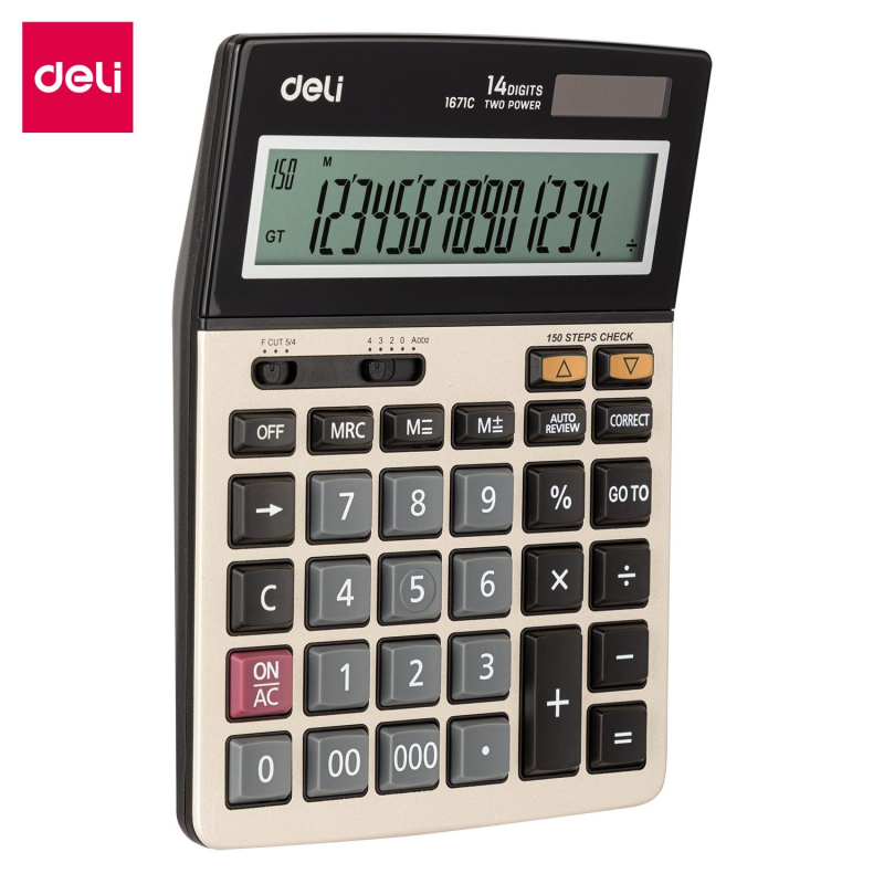 Калькулятор настольный КОМП. Deli E1671C,14-р,дв.пит,185x135мм,мет,серебр